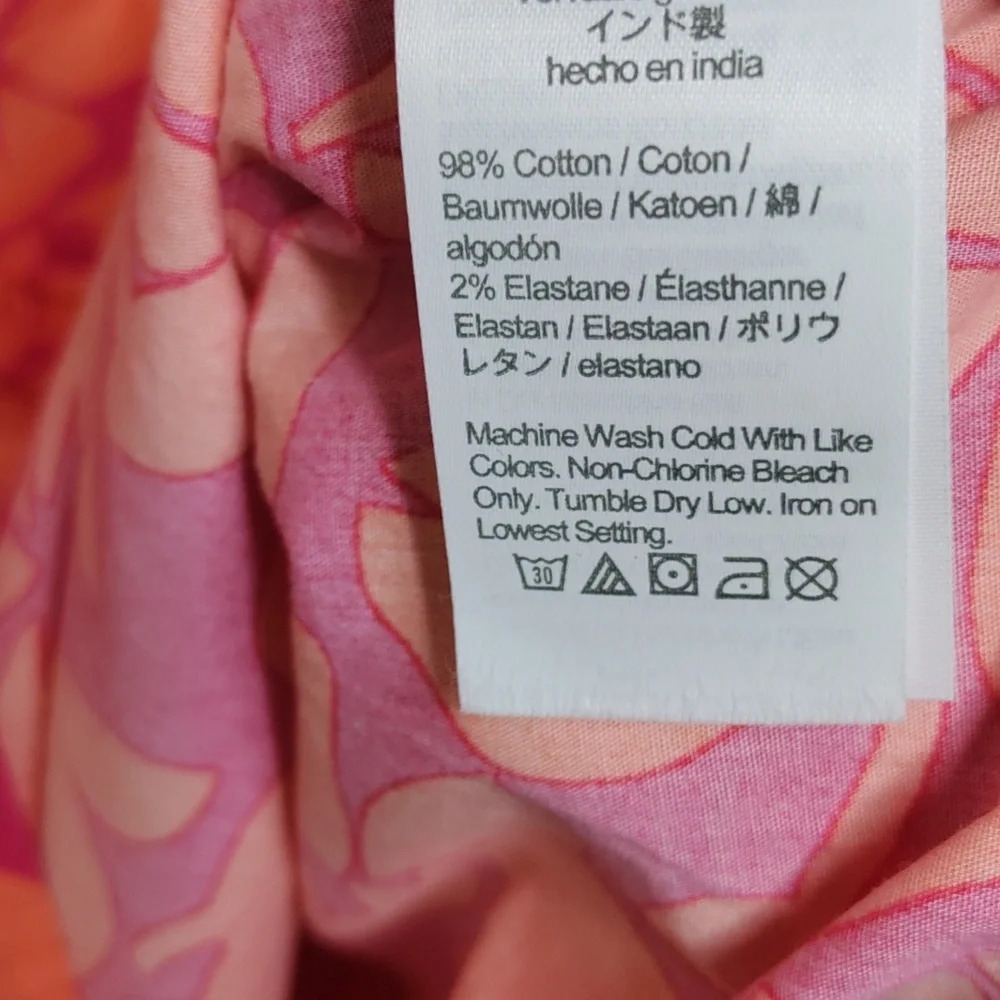 JCrew Pink Orange Tropical Floral Tiered Midi Boho V-Neck Vacation Dress Size 8 - Picture 7 of 8